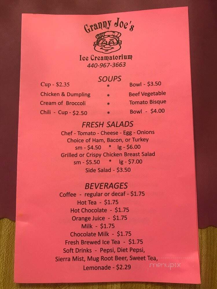 Granny Joe’s Ice Creamatorium menu 3