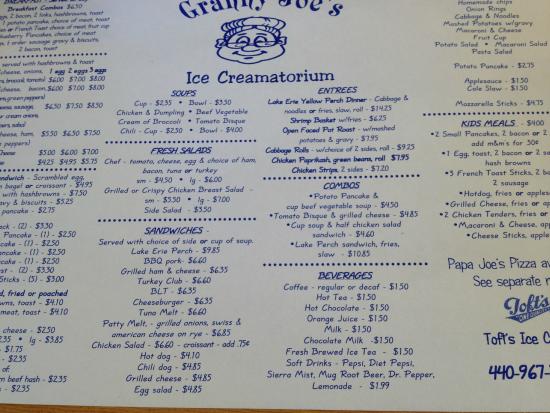Granny Joe’s Ice Creamatorium menu 1